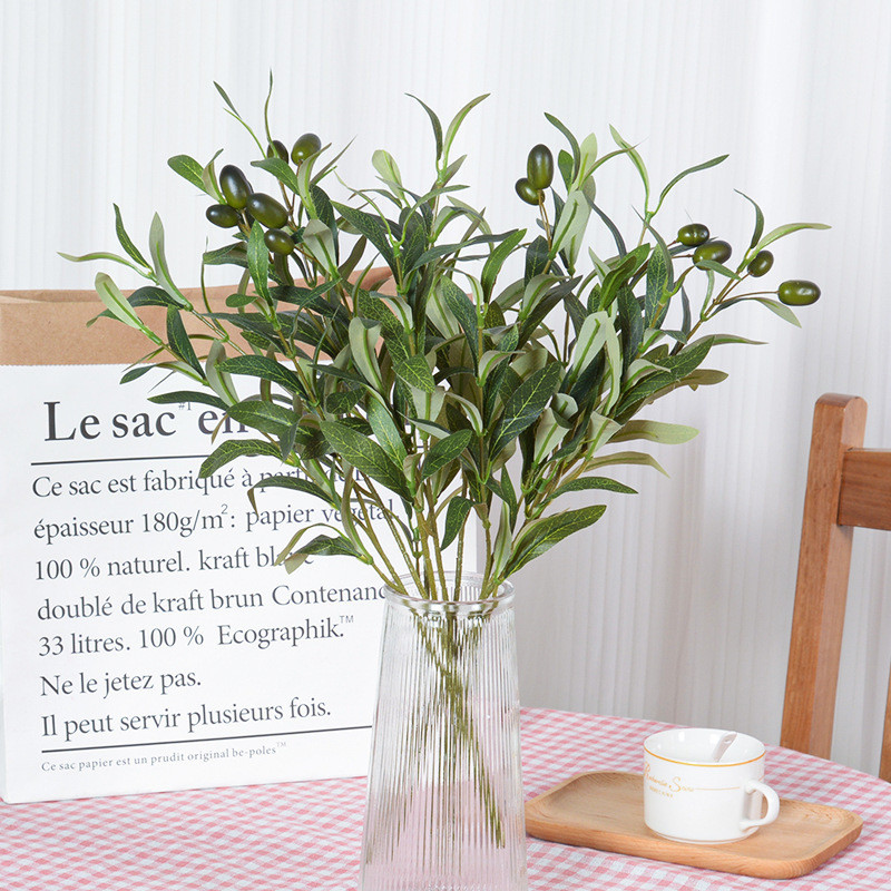 Factory 6 fork simulation olive leaf home soft decoration wedding decoration olive branch hotel shopping mall green plant decoration