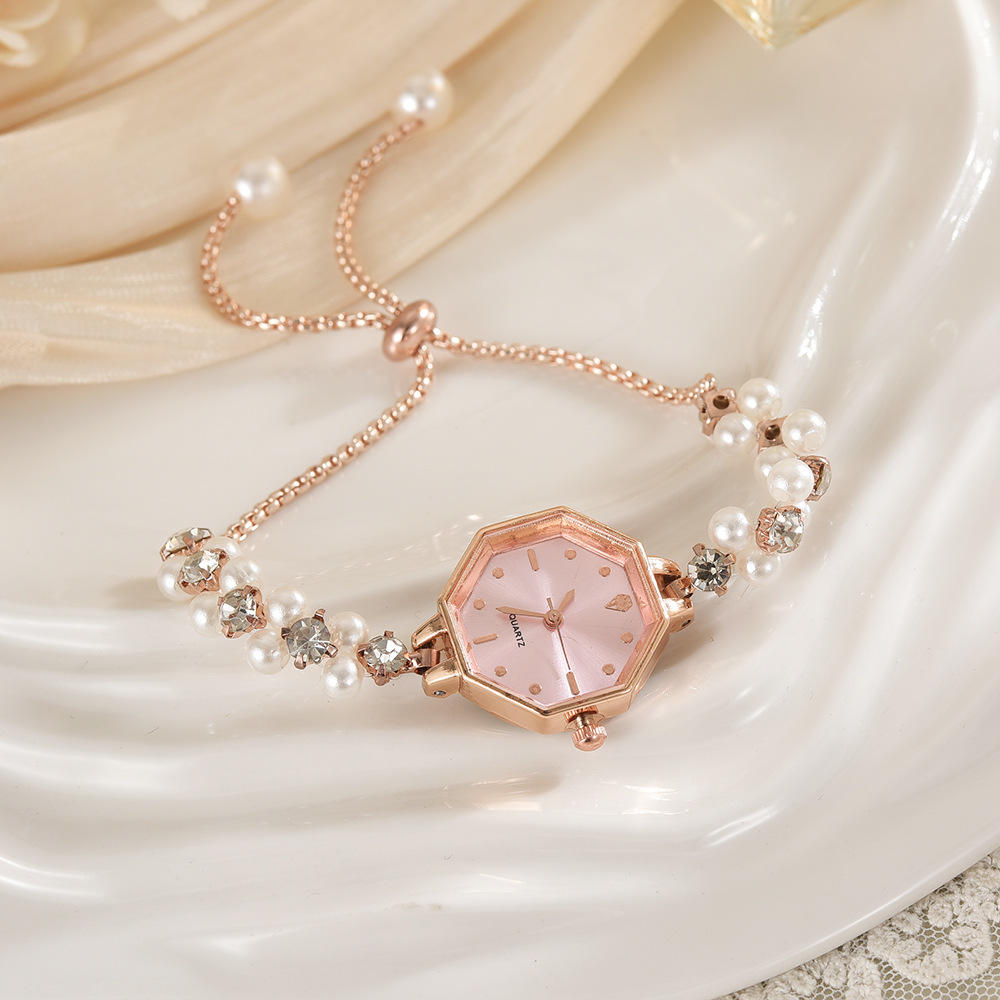 Retro Pearl Pull-out Elegant Watch High Edition Light Luxury Fashion Simple Octagon Bracelet Watch