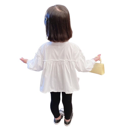 Women's Spring and Autumn Long Sleeve White Collared Shirt Children's Casual Loose Baby Spring Outfit Base Shirt