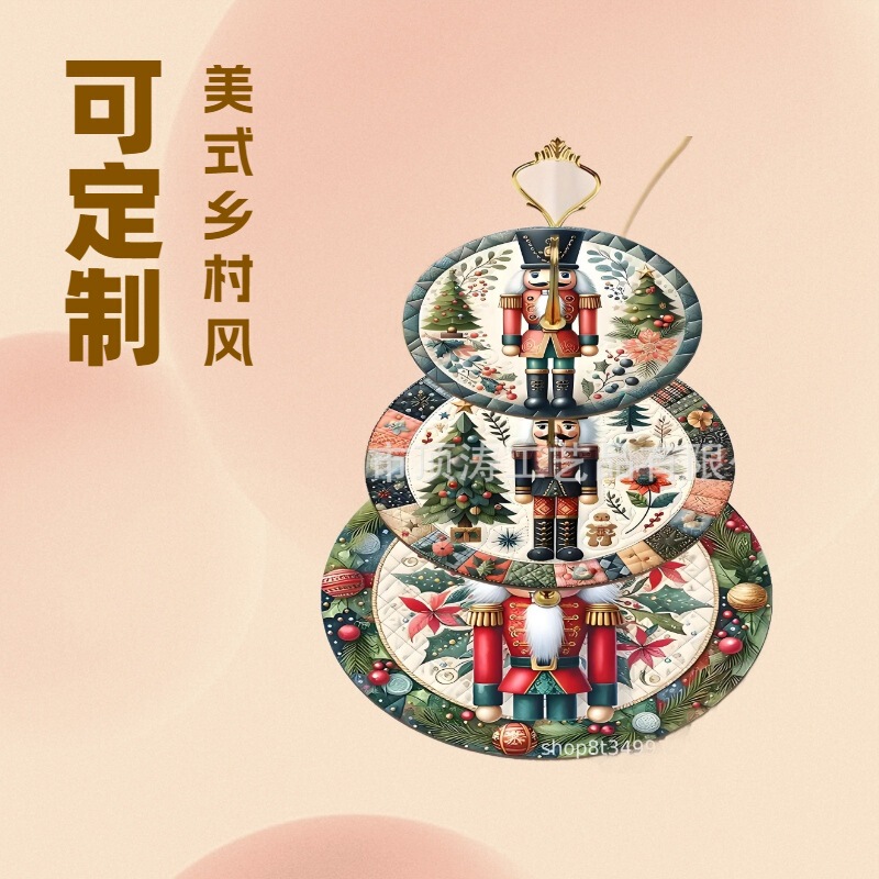 Cross-Border Hot-Selling Wooden Three-Layer Nutcracker Cake Stand Temu Hot-Selling Dessert Stand Living Room Home Decoration Tray