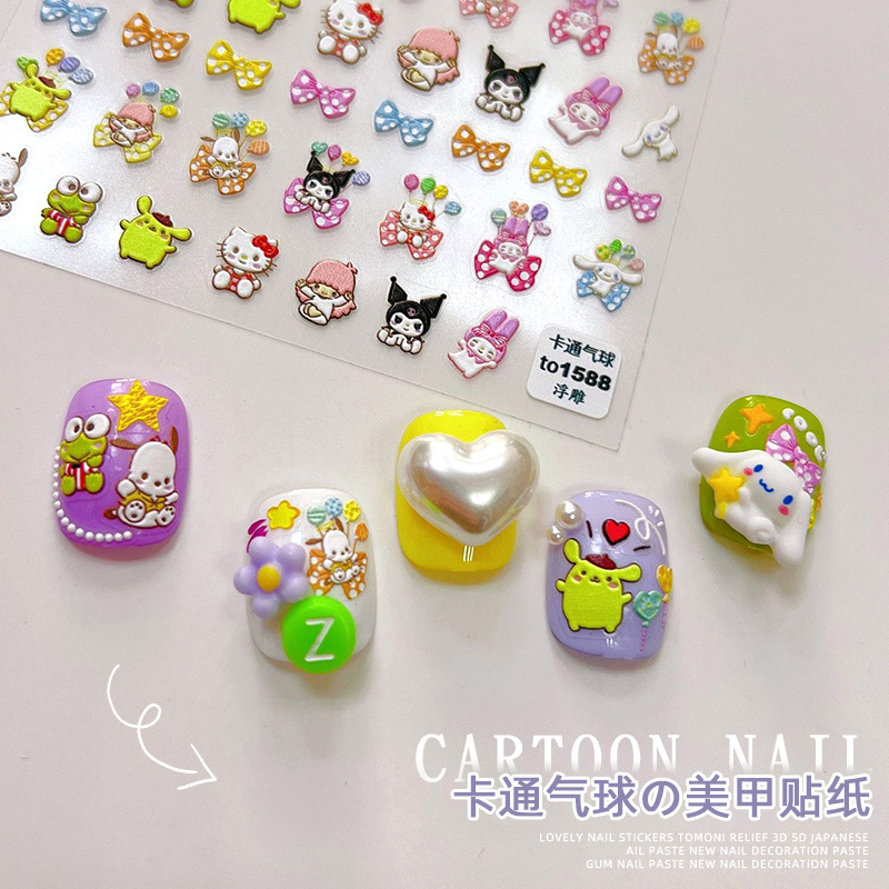 Tomoni estilo japonés pegatinas de uñas en relieve de dibujos animados esponja bebé oso lindo graffiti pastel estrella dinosaurio KT gato