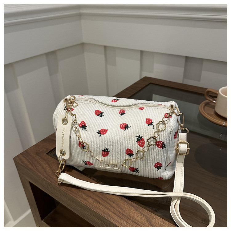 112g Weight Polyester Lining Material Zipper Closure Type Single Shoulder Strap Strap Type Pillow Shape Bag Bags Type Casual, Shopping Occasion Special Material Strawberry Pattern All Seasons Season Women's Gender Basic, Classic Style Style Cylindrical Shape Medium Size Women's Medium Special Strawberry Basic Classic Style Cylindrical Zipper Pillow Shape Bag 21
