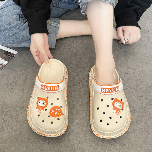 Slippers for women to wear summer Korean style cute ins fairy style nurse toe-toe half slippers thick-soled beach clogs