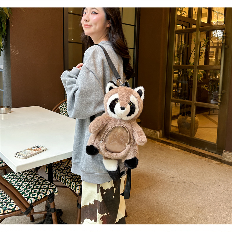 Cross-Border New Style Cartoon Raccoon Bag, Large Capacity Plush Girl Cartoon Toy Bag, Plush Bag Wholesale