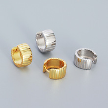 YHE0547 跨境重工耳环s925银ins复古条纹宽面耳扣金属质感耳饰女