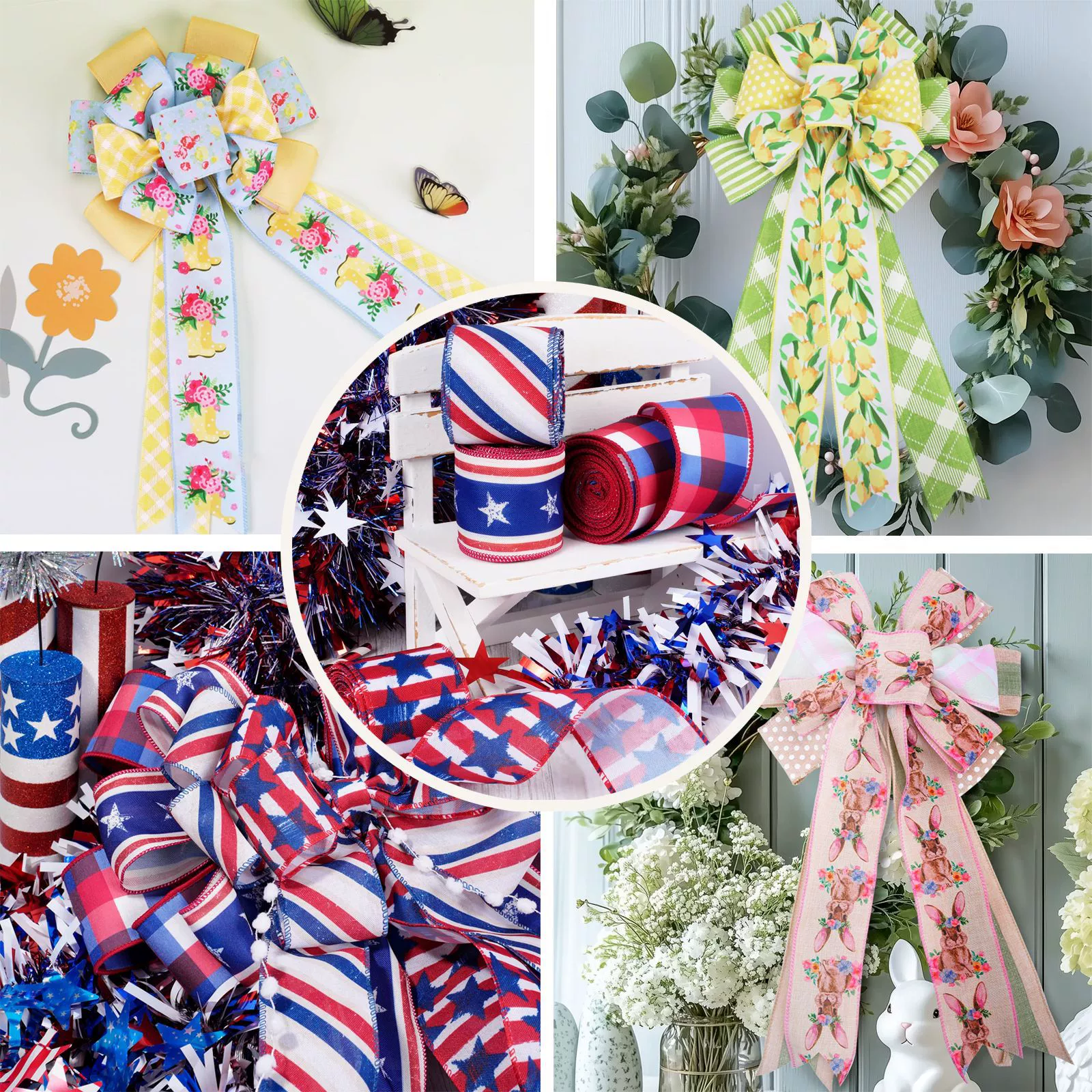 Новый трансграничный продукт, цветочная лента ко Дню независимости, имитация льняной ленты, животный узор, весенний воскресший тематический бантик с принтом