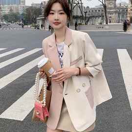 小众设计小西装短外套女2026春秋新款感粉色拼接炸街休闲西服