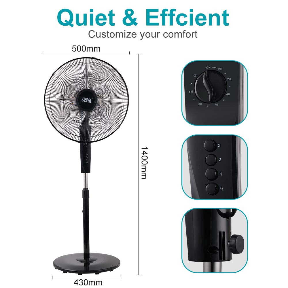 Winningstar transfronterizo Stand Fan venta caliente 18 pulgadas hogar 55W sacudiendo la cabeza ventilador eléctrico portátil de pie