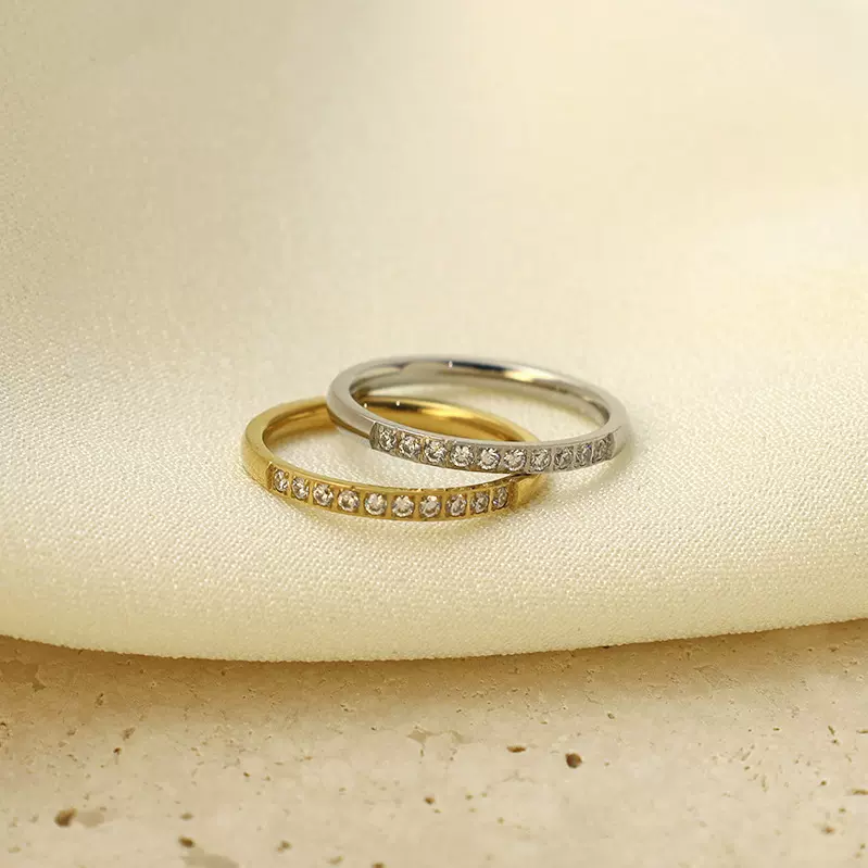 ins简约风镶钻钛钢戒指轻奢高级感百搭316不锈钢食指环不掉色戒指