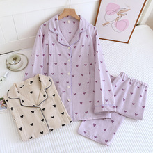 纯棉纱布孕妇大码睡衣女春秋款产妇产后哺乳喂奶月子服长袖两件套