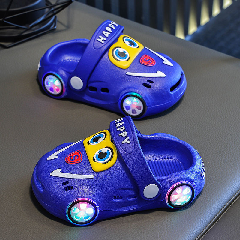 Children's Slippers Summer Boys and Girls Baby Cartoon Cute Car Luminous Non-Slip Soft Bottom Toe Hole Shoes