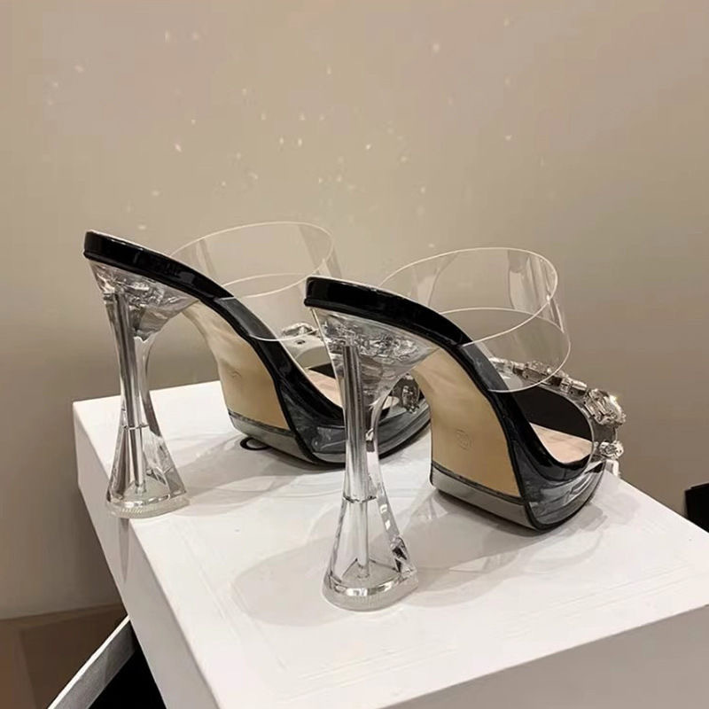 Elegant Thick Heel Rhinestone Sandals 2025 High Heel Slippers Waterproof Platform Transparent Crystal Platform Catwalk High Heels Women's Shoes Elegant Thick Heel Rhinestone Sandals 2025 High Heel Slippers Waterproof Platform Transparent Crystal Platform Catwalk High Heels Women's Shoes