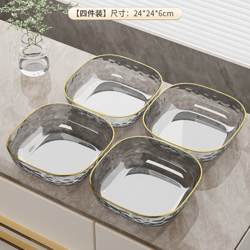 水波模様のフルーツプレート、リビングルームのコーヒーテーブル用、軽食やスナックプレート、透明で金縁の高級感のある大容量キャンディプレート、軽やかな高級感|undefined