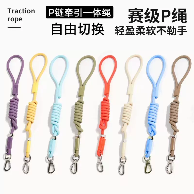 跨境多功能超轻遛狗P链牵引一体大中小型通用宠物牵引绳彩色狗绳