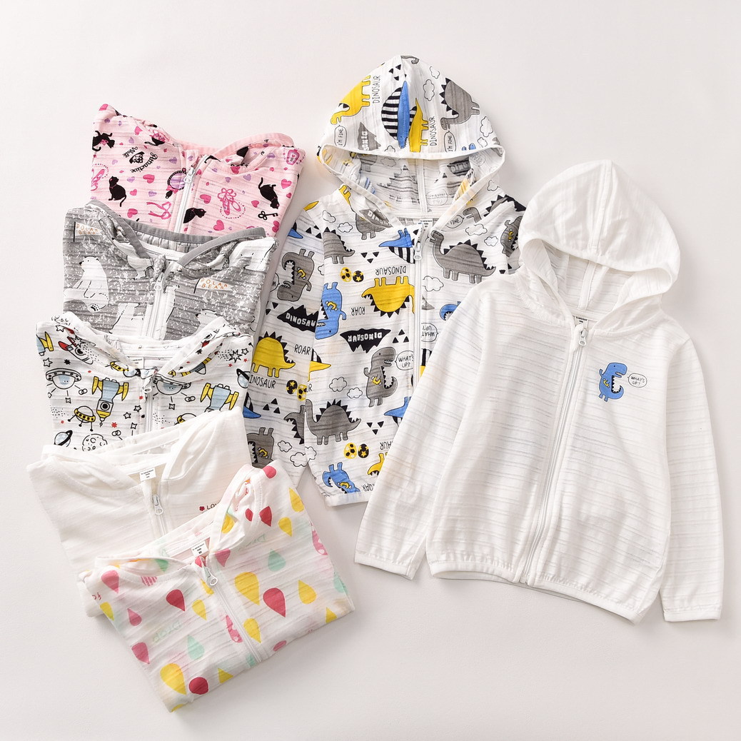 Sunscreen clothing for boys and girls, zippered sweat-wicking skin-protecting jacket for medium and large children, new bamboo cotton thin style, exported to Japan wholesale.
