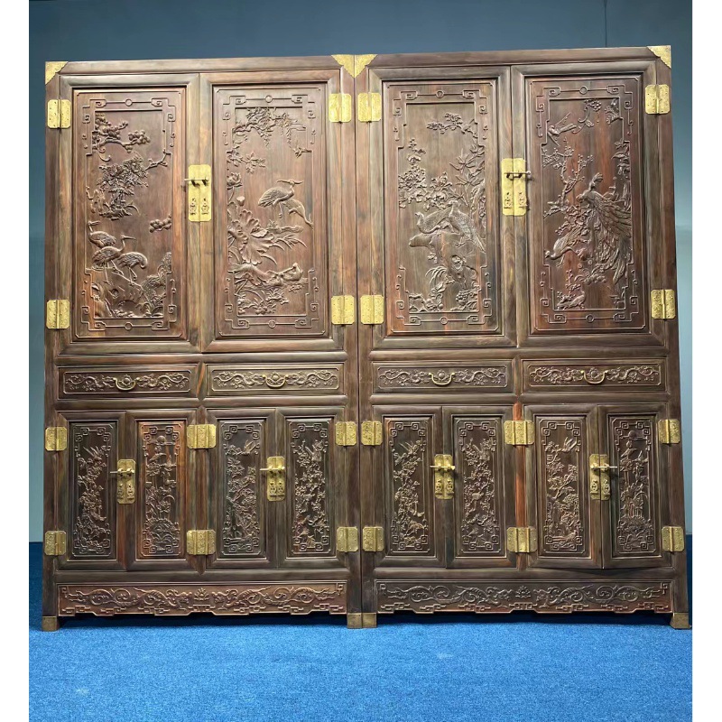 Laos Red Rosewood Cochin Rosewood Deep Carved Flower Bird Top Chest Cabinet Bedroom Large Wardrobe