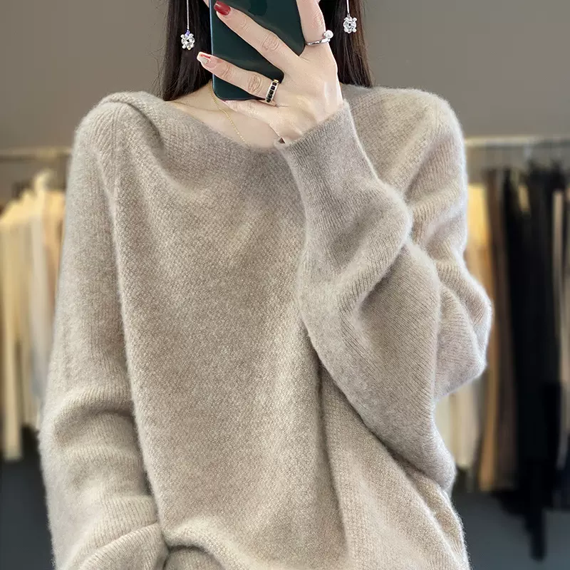 欧美女装秋冬毛衣2025新款连帽针织毛衫慵懒风宽松休闲蝙蝠衫上衣
