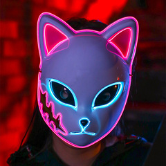 Led発光鬼滅の刃発光マスクアニメcos道具猫顔狐ハロウィーン冷光フラッシュマスク