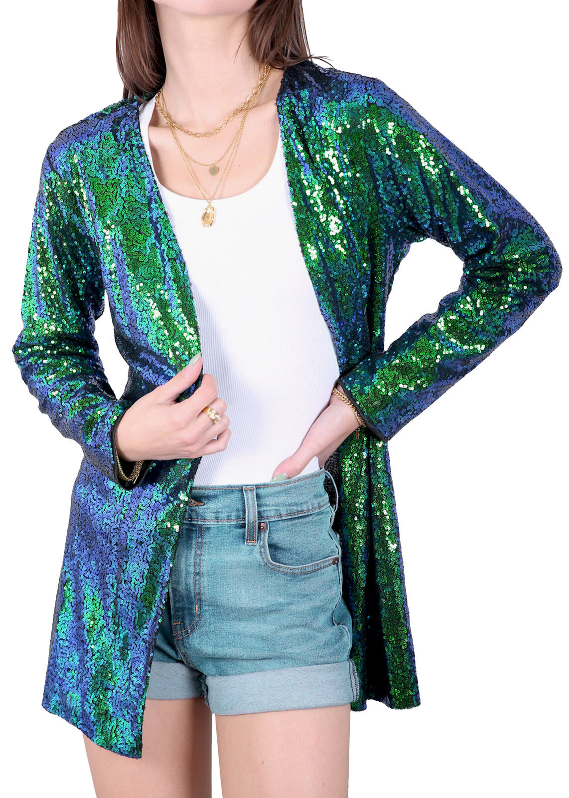 Chaqueta Blazer de Lentejuelas para Mujer de Poliéster Casual