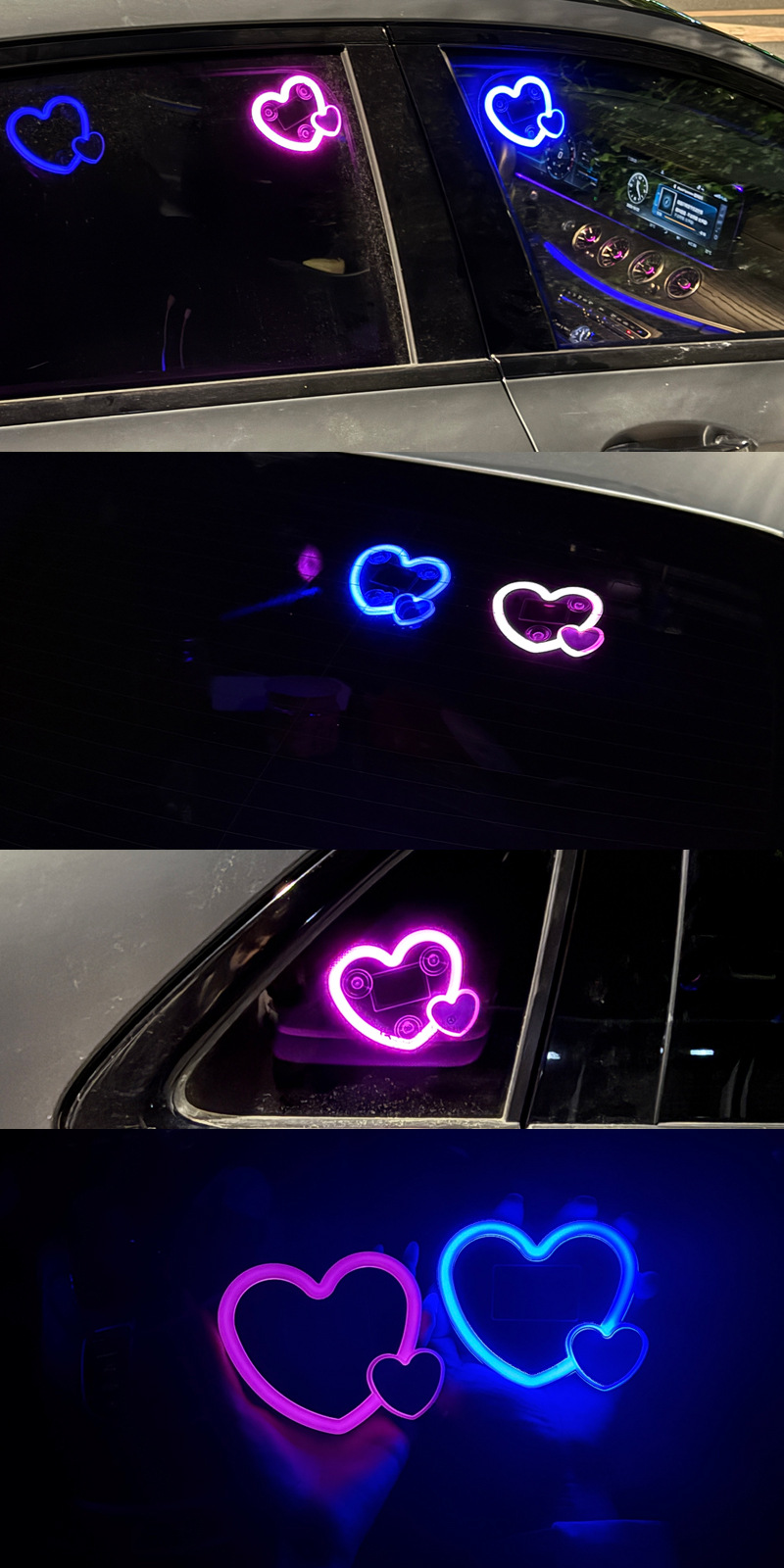 Cross-Border New Car Triangular Window Led Neon Light Car Window Double Heart Atmosphere Light Rear Glass Peach Heart Decorative Light