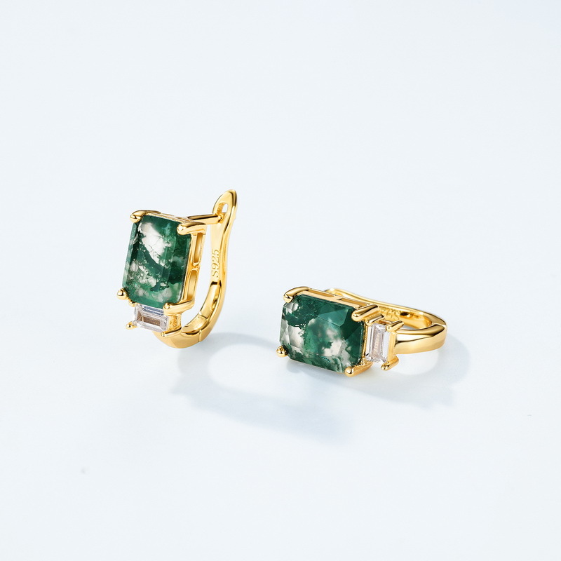 Pendientes de oro de 10k chapados en plata S925 exclusivamente transfronterizos Pendientes pequeños frescos y versátiles Pendientes de piedra preciosa de ágata de agua natural