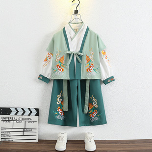 Boys' Hanfu Long-Sleeved Chinese Studies Boys' Summer Costumes for Children Chinese Style Ancient Style Tang