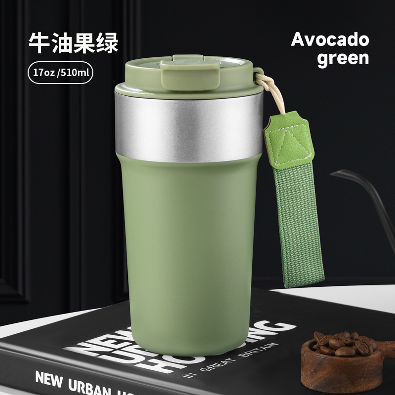 跨境304不锈钢咖啡杯 带提绳便携保温杯高颜值户外车载双饮水杯|undefined