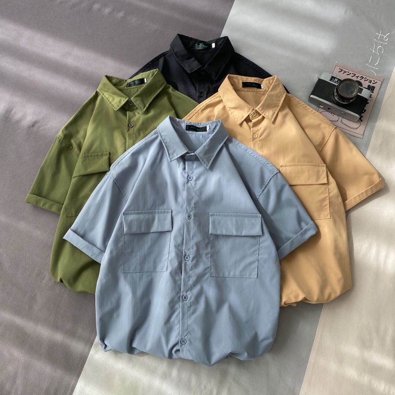 Workwear Short-Sleeved Shirt Men's Summer Thin Hong Kong Fashion Brand Trendy Jacket Loose Casual Couple Shirt