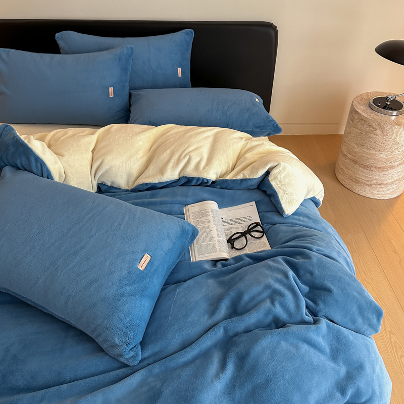 10A antibacteriano invierno leche cama de lana de cuatro piezas con cubierta de edredón caliente engrosada invierno invierno bebé cama de lana de coral