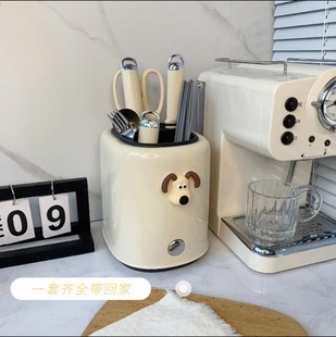 Cream style kitchen gadget suit large capacity knife holder storage rack household peeler knife scissors combination storage tube