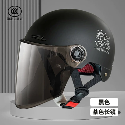 car motorcycle helmet female summer Motosiklet kaskı (dəbilqə) - 3c-mirrorless-model-l019-1-black-pony-rainproof-windproof-and-sunshade-mirror-long-brown