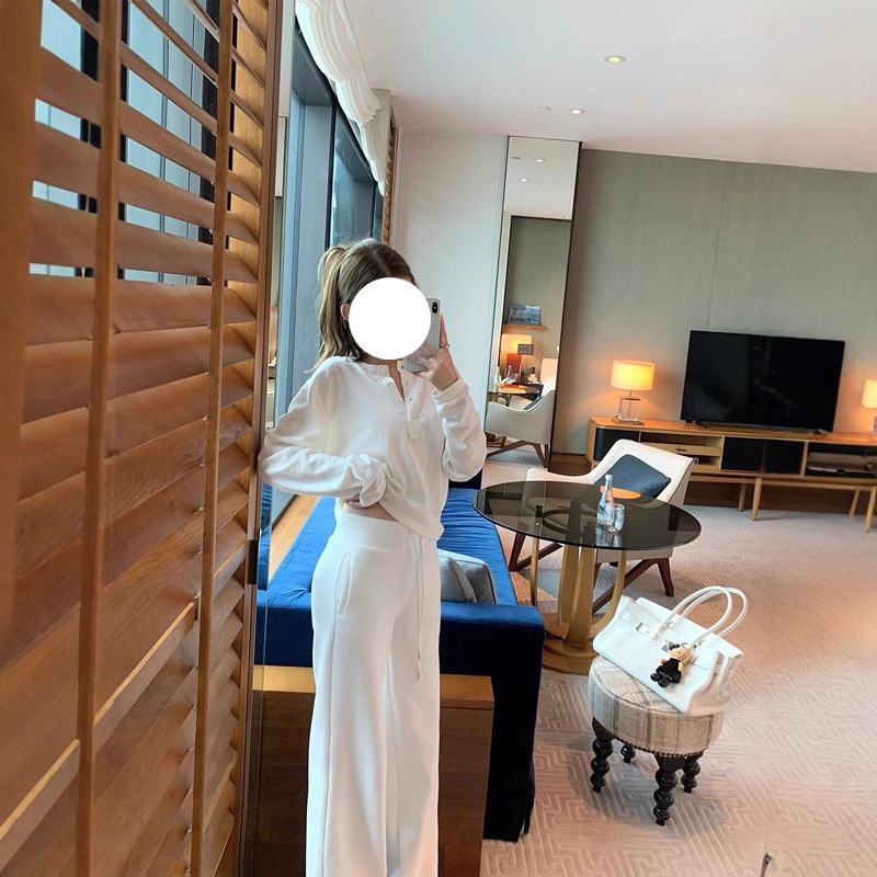 早安樊樊奶皮垂垂裤舒适抽绳卫裤白色裤子宽松直筒长裤休闲裤|undefined
