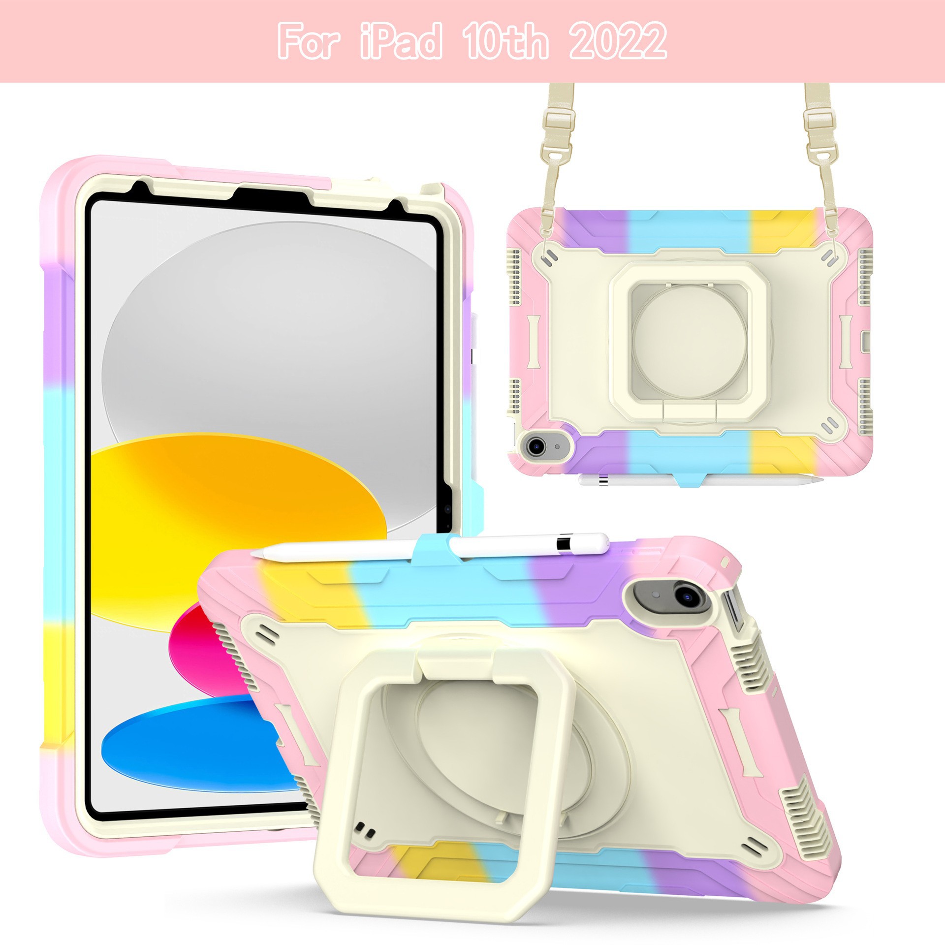 iPad 10Th Generation 10.9 Stand Protective Cover 10.2 Bracelet 360 Degree Rotation Mini6 Shoulder Strap Protection Suitable