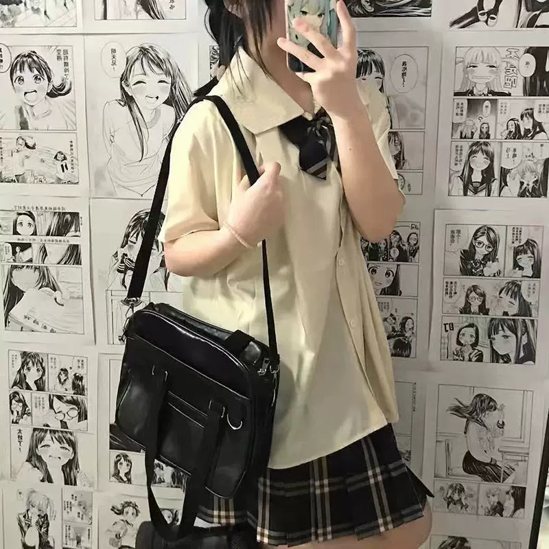 Настоящая pleated skirt ученика, летняя рубашка, милая кукла, форма, набор, круглая воротничок, воротник куклы