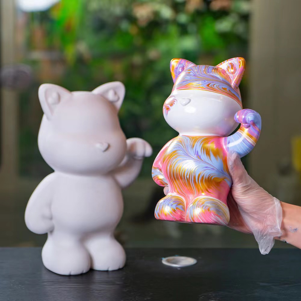 수지 유체 드래곤 멋진 곰 빌딩 블록 곰 우주 비행사 행운의 고양이 흰색 배아 DIY 유체 수제 돼지 저금통 장식품