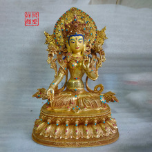 藏式铜鎏金居家供奉双莲花底座密宗小号白度母佛像藏传铜像摆件