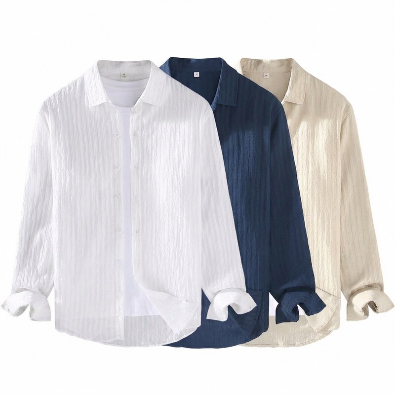 Summer Men's Vertical Striped Long-Sleeve Shirt, Casual Sun-Protection European Size Top, Factory Wholesale, No Ironing Needed