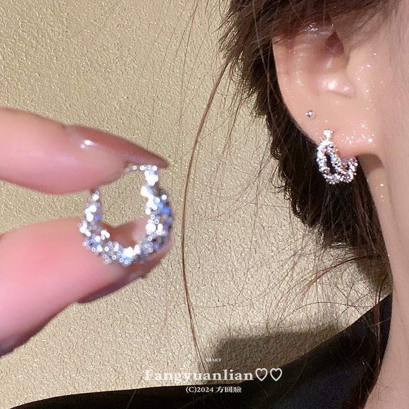 波光粼粼~碎银子耳环女轻奢高级感耳钉小众气质耳圈耳扣圆圈耳饰|undefined