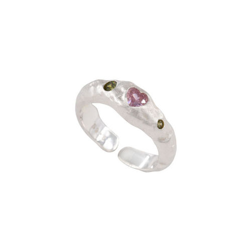 Peach oolong tea 925 sterling silver ins ring women's strawberry crystal fresh and simple index finger ring gentle colorful diamond ring trendy