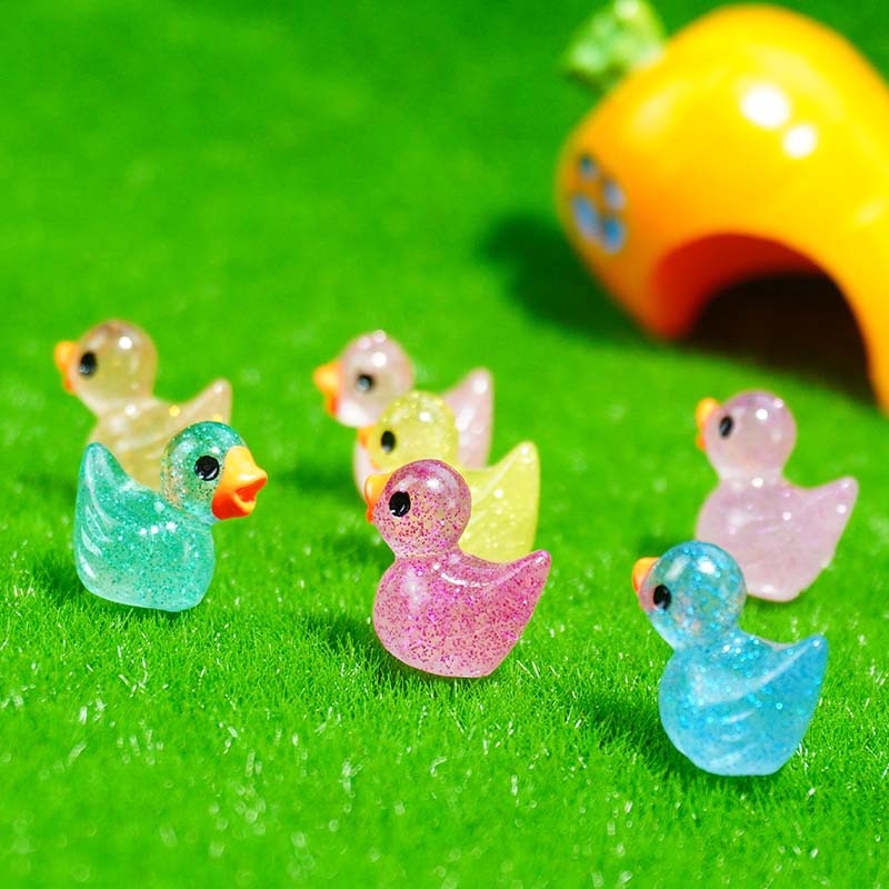 Patito colorido decoración de micro paisaje bricolaje resina luminosa Pato amarillo niño super amor luminoso cebolla verde lindo mini