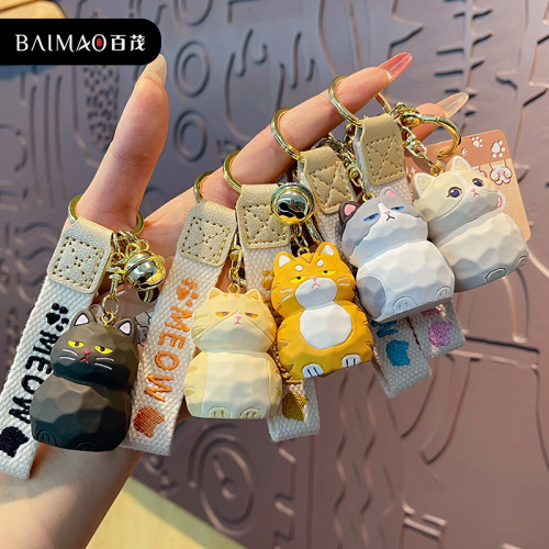 Baimao original resin wood carving cat keychain for women cute creative meow family doll key chain school bag pendant