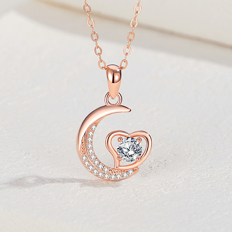 Estilo coreano corazón Luna collar mujer S925 plata esterlina nicho collar Luna amor verano romántico moda regalo del día de San Valentín