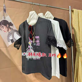 ss516-66     中洲货  动漫卡通蕾丝拼接短袖T恤
