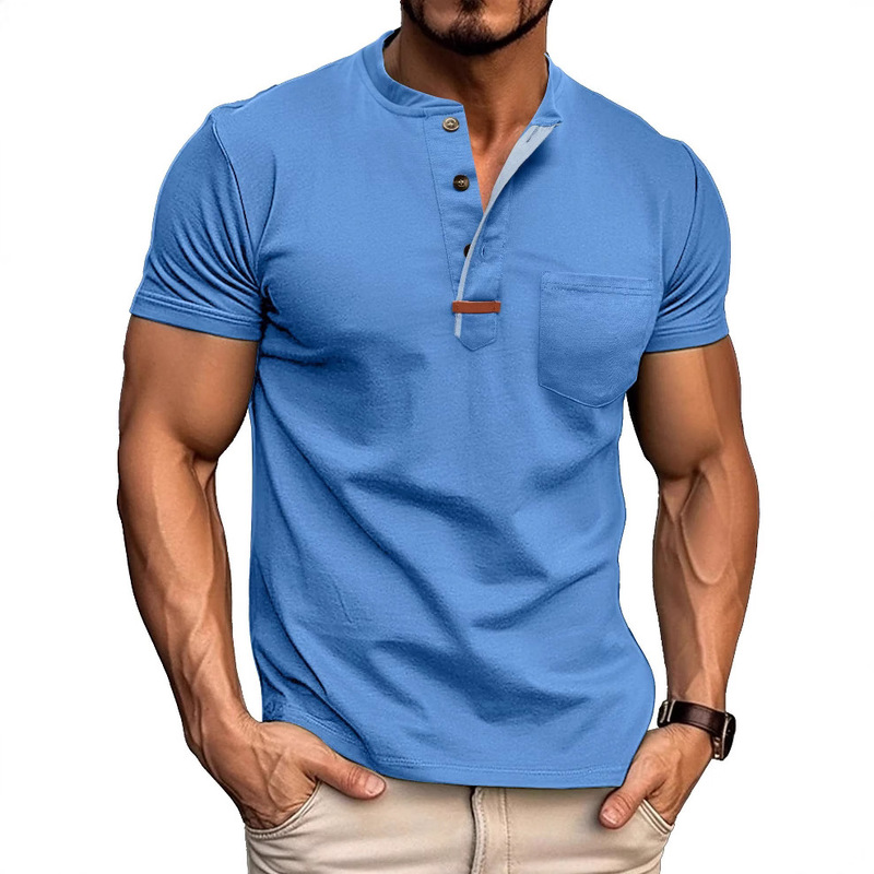 2025 Summer Men's Short-Sleeved T-Shirt Export Men's Round Neck Henry Collar Amazon Casual Trendy Brand American Retro 2025 Summer Men's Short-Sleeved T-Shirt Export Men's Round Neck Henry Collar Amazon Casual Trendy Brand American Retro