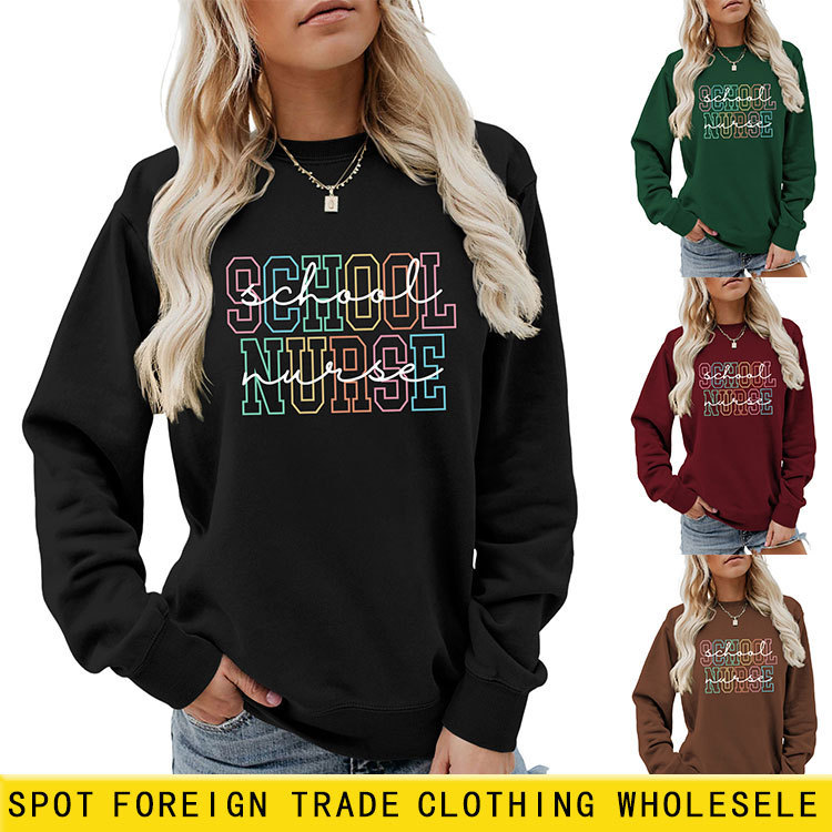 Fashion trend leisure ebay independent station school nurse ladies long sleeve shirt sports sweater wholesale cross-border