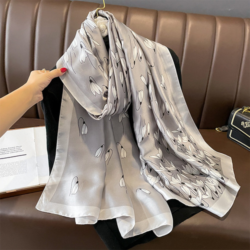 Silk scarf for women spring and autumn new fashion thin temperament sun protection gauze beach scarf autumn and winter warm neck scarf advanced
