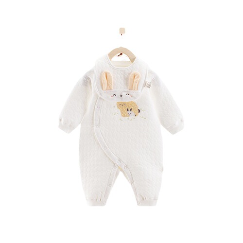 Baby spring and autumn pure cotton three-layer warm jumpsuit newborn crawling suit baby pajamas