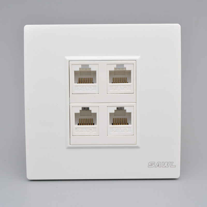 4口免打6类网线插座4位电脑四口网络面板86型4孔六类网络模块插座