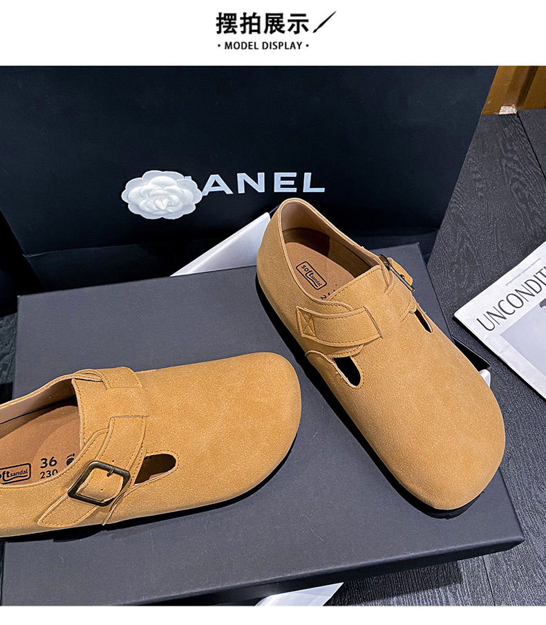 Dép sandal nữ bít mũi da thật quai khóa đế dày kiểu Birkenstock — 261 Màu nâu sẫm (toàn bộ), 261 Xám (toàn bộ), 261 kaki (toàn bộ băng đảng), 265 kaki (nửa kéo) chi tiết 24