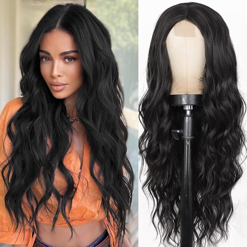 Front lace wig women's long curly hair mid-length curly hair large wave wig full head cover